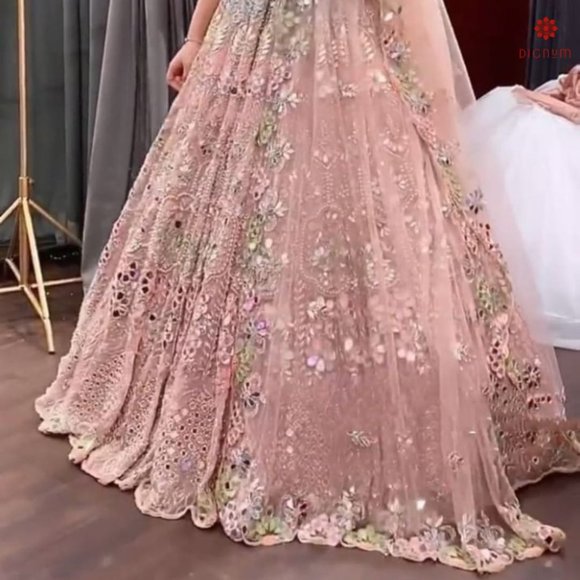 Baby Pink Designer Heavy Work Partywear Lehenga - Picture 3 of 5